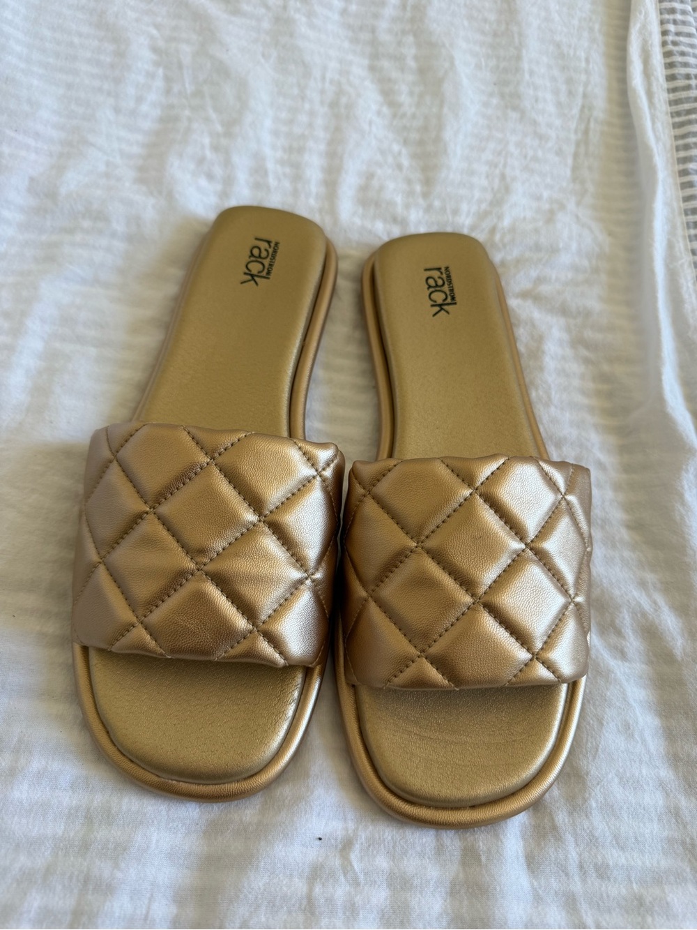 Nordstrom Rack Quilted Metallic Gold Slide Sandals - Women
